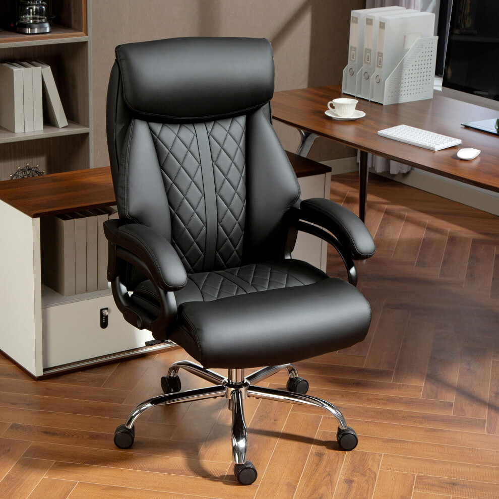 Homcom (Black) Pu Leather Office Chair With Spring Padding, Swivel Wheels