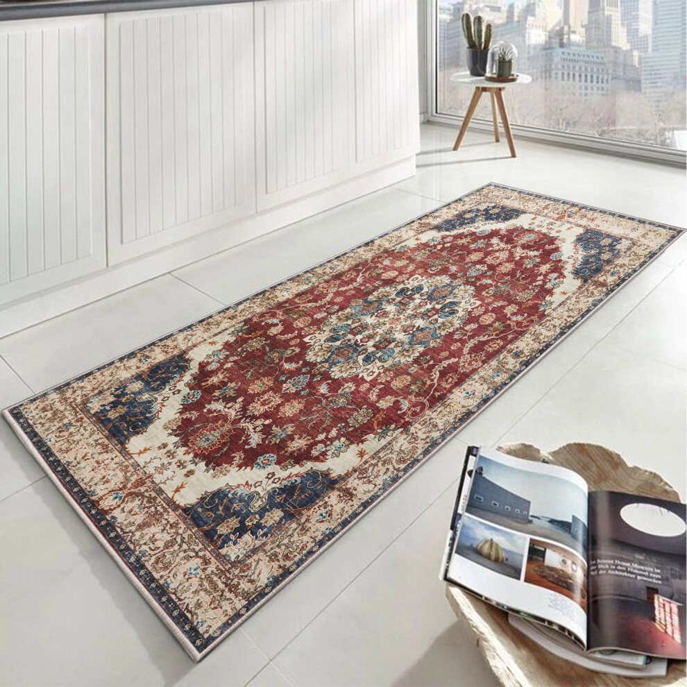 Imperial Rooms (80X150 Cm- Large Runner Rug Kitchen Hallway Corridor, Whisper) Non-Slip Traditional Rugs Runner Carpet Floor Mat Red