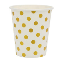 30pcs 9oz Paper Cups 30pcs 7-Inch Dessert Plates 30pcs 9-Inch Dinner Plates Set Gold Foil Polka Dot Design Party Tableware Durable Disposable for Birt
