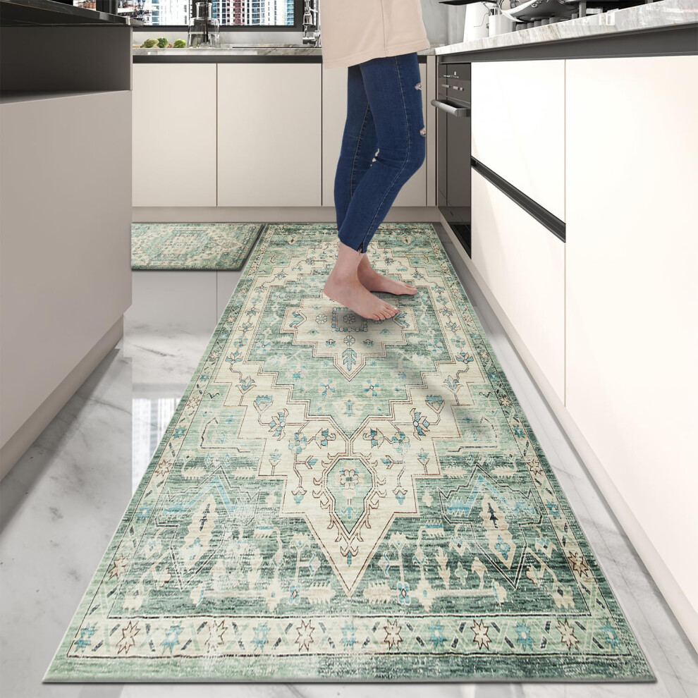 Imperial Rooms (80X150 Cm- Large Runner Rug Kitchen Hallway Corridor, Ember) Non-Slip Traditional Rugs Runner Carpet Floor Mat Green