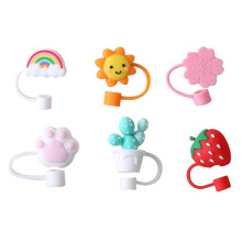 Reusable Cartoon Silicone Straw Dust Caps Universal Straw Covers 6pcs Assorted Designs Protective Anti-Dust BPA-Free Flexible Material Colourful Acces