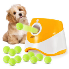 Automatic Dog Ball Thrower Launcher with 12 PCS Tennis Balls,Thrower Distance 1030ft, Interactive Dog Fetch Machine Toy for Small Dogs (Yellow)