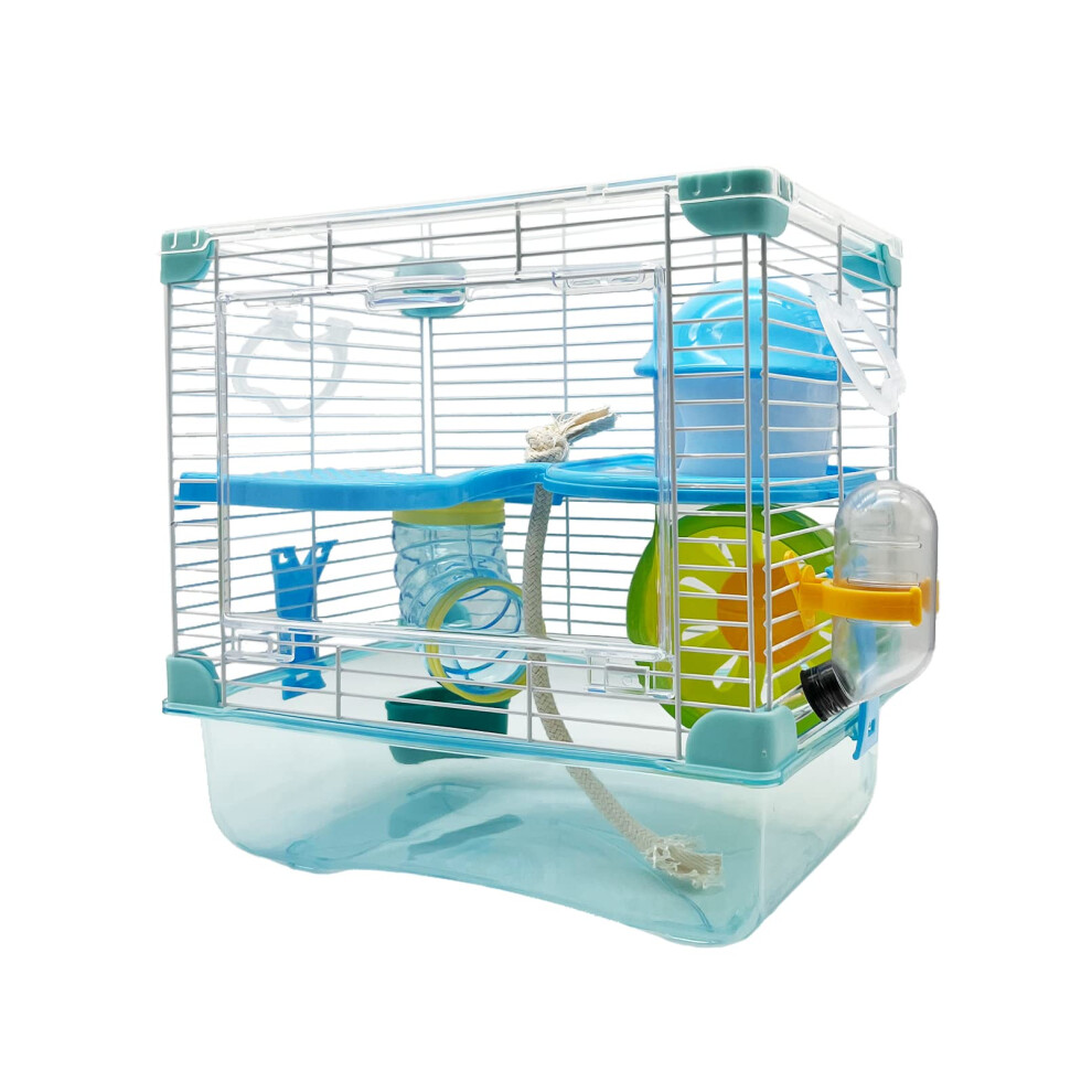 Hamster Cage, Mouse Cage and Habitats Hamster Enclosure Hamster Habitat for Mouse Mice Rat Gerbils and Small Animals 10.6 x 7.8 x 10.6inches(Bule)