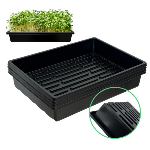 HeavyDuty Extra Thick Seed Starting Trays 5 Pack, Reusable Microgreens Growing Trays