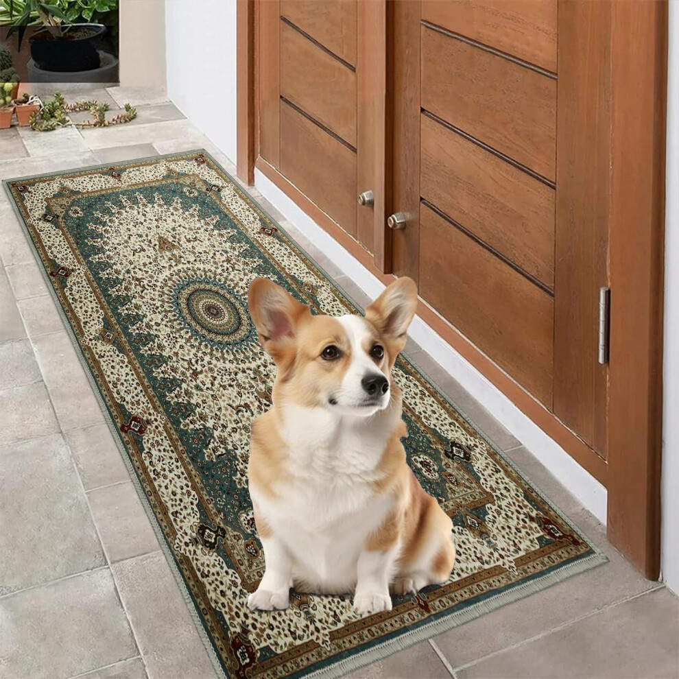 Imperial Rooms (80X150 Cm- Large Runner Rug Kitchen Hallway Corridor, Willow) Non-Slip Traditional Rugs Runner Carpet Floor Mat Green
