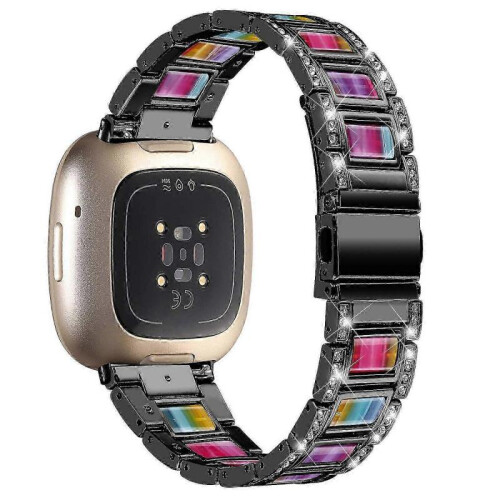 (Black/Rainbow, Multicolor) Fitbit Versa 4 Watch Band Replacement Straps - Compatible with Versa 4 Smartwatch