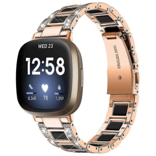 (Rose Gold/Black, Multicolor) Fitbit Versa 4 Watch Band Replacement Straps - Compatible with Versa 4 Smartwatch 1