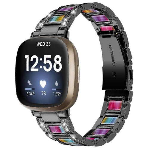(Black/Rainbow, Multicolor) Fitbit Versa 4 Watch Band Replacement Straps - Compatible with Versa 4 Smartwatch 1