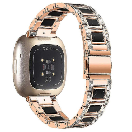 (Rose Gold/Black, Multicolor) Fitbit Versa 4 Watch Band Replacement Straps - Compatible with Versa 4 Smartwatch