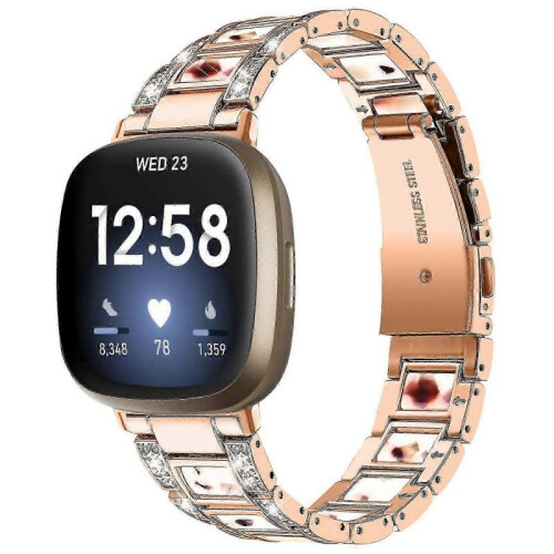 (Rose Gold/Nougat Pattern, Multicolor) Fitbit Versa 4 Watch Band Replacement Straps - Compatible with Versa 4 Smartwatch 1