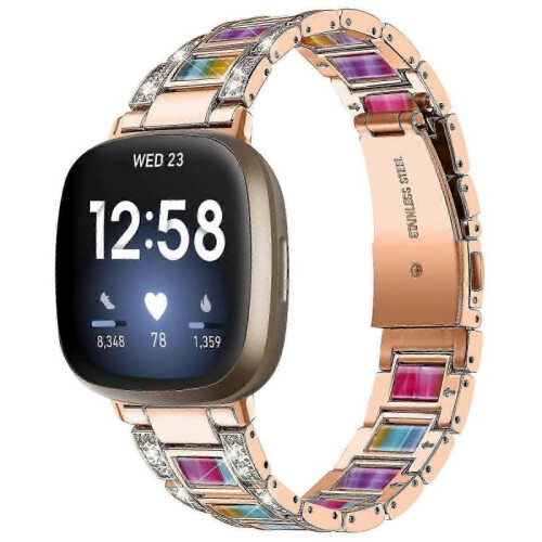 (Rose Gold/Rainbow, Multicolor) Fitbit Versa 4 Watch Band Replacement Straps - Compatible with Versa 4 Smartwatch 1