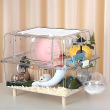 2Floor Hamster and Guinea Pig Cage,Deluxe Rat Cage,Transparent Acrylic Small Animal Habitat with Slide(Acrylic Clear:17'x14'x12')