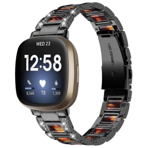 (Black/Tortoiseshell Color, Multicolor) Fitbit Versa 4 Watch Band Replacement Straps - Compatible with Versa 4 Smartwatch 1