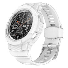 (White) Galaxy Watch4 Classic 46mm TPU Band with Protective Case - Adjustable Strap for Watch 4