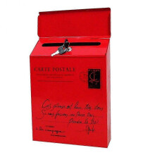 (Red) Retro Vintage Wall Mount Mailbox - Iron Locking Post Box for Home & Office - Postal Letter & Newspaper Box