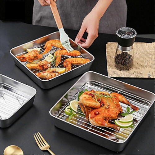 (24cm B) Stainless Steel Baking Pan Unbreakable Anti-Deformed Square Cake Pan with Smooth Edges for Home Baking 1