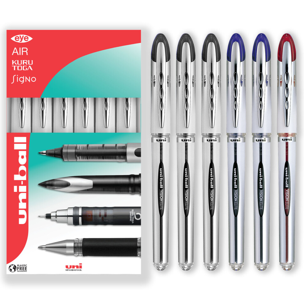(Mixed, Pack of 6) uni-ball UB-200 Vision Elite Rollerball Pen - 0.8mm