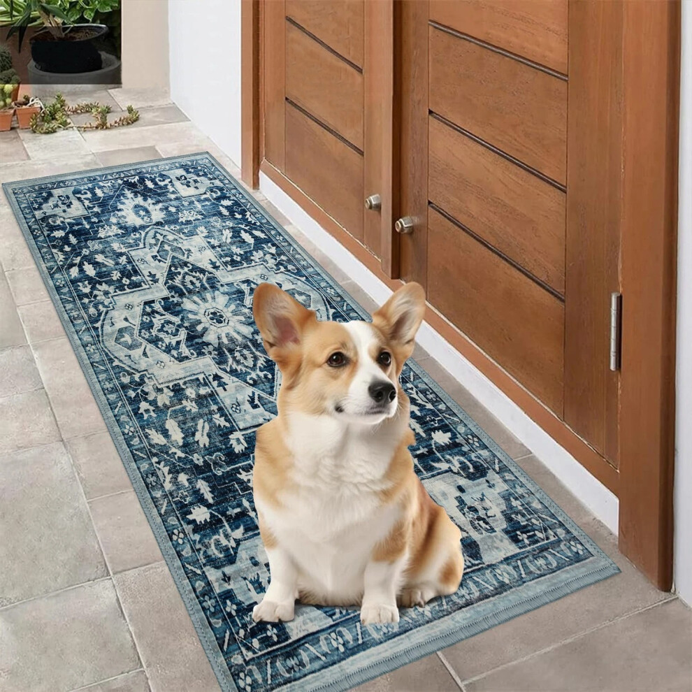 Imperial Rooms (80X150 Cm- Large Runner Rug Kitchen Hallway Corridor, Tranquil) Non-Slip Traditional Rugs Runner Carpet Floor Mat Blue