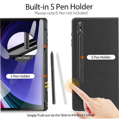 (Black) Case for Samsung Galaxy Tab S10 Plus Auto Wake Sleep Stylus Holder Pu Leather 1