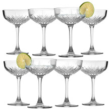 (8) Tall Glass Champagne Glasses Elegant Stemmed Coupe Cocktail Glassware Set 255ml