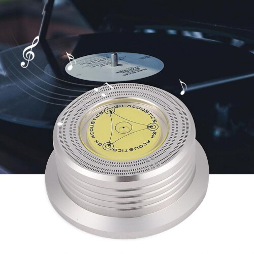 Silver LP Vinyl Disc Record Stabilizer Clamp with Bubble Level and Speed Detection (50/60Hz) 2