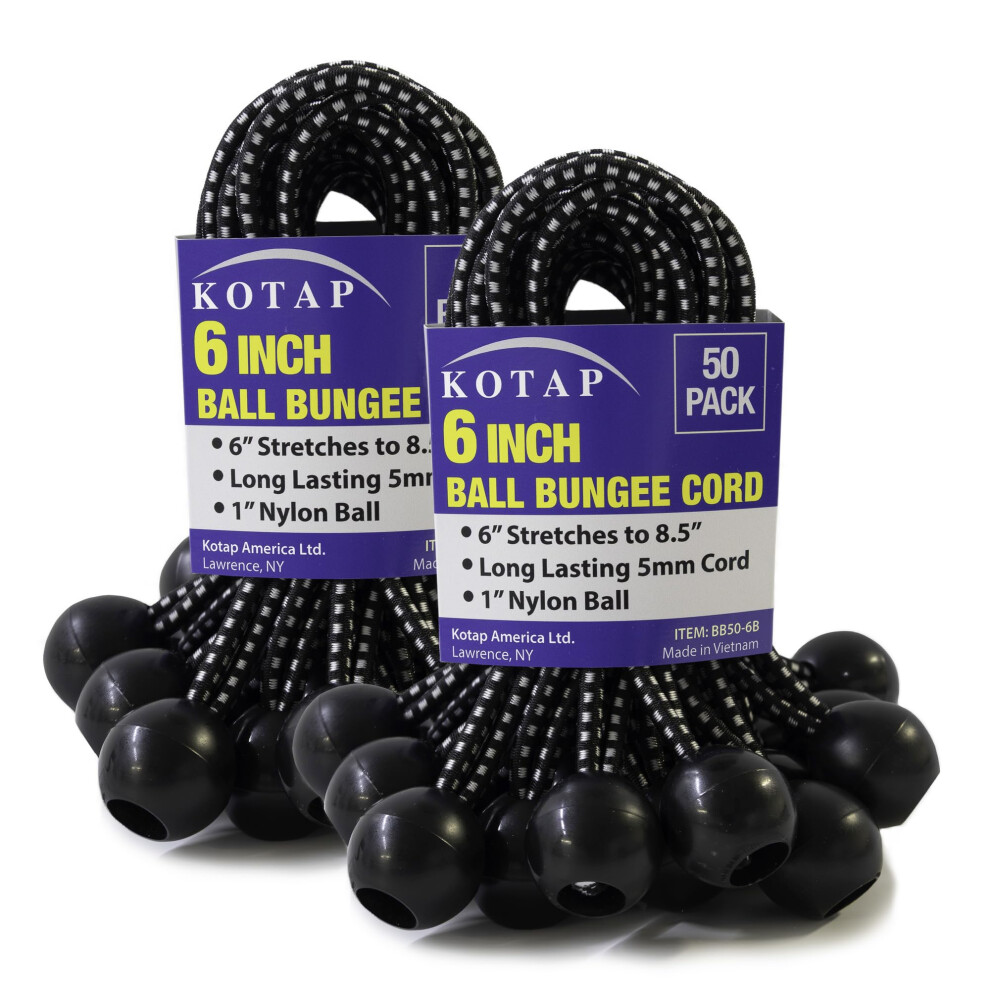 Bb6b Ball Bungee Cord, Heavyduty Versatile, Indoor Outdoor, Tarp Tiedown, Organize Secure, 6Inch, Black, 50 Pack 943784986934