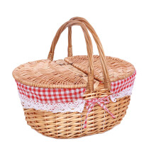 Wicker Picnic Basket, Vintage Wicker Basket with Lid and Handle, Picnic Hamper Storage Baskets for Picnic, Camping, Outdoor Party Home (B)