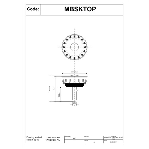 McAlpine McAlpine 50mm Kitchen Sink Basket Waste Strainer Plug Stainless Steel MBSKTOP 1