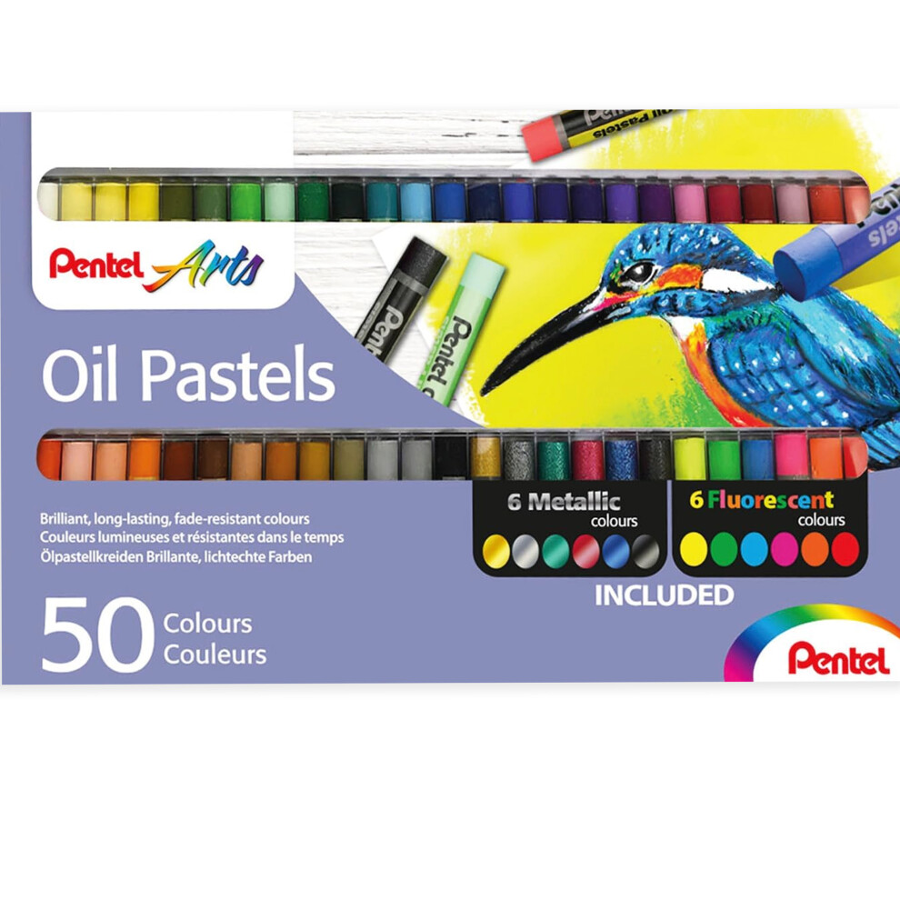 Pentel Oil Pastels - 50 Pieces - 6 Metallic + 6 Fluorescent