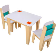 KidKraft Pocket Storage Table & 2 Chair Set Natural white and Green Colour