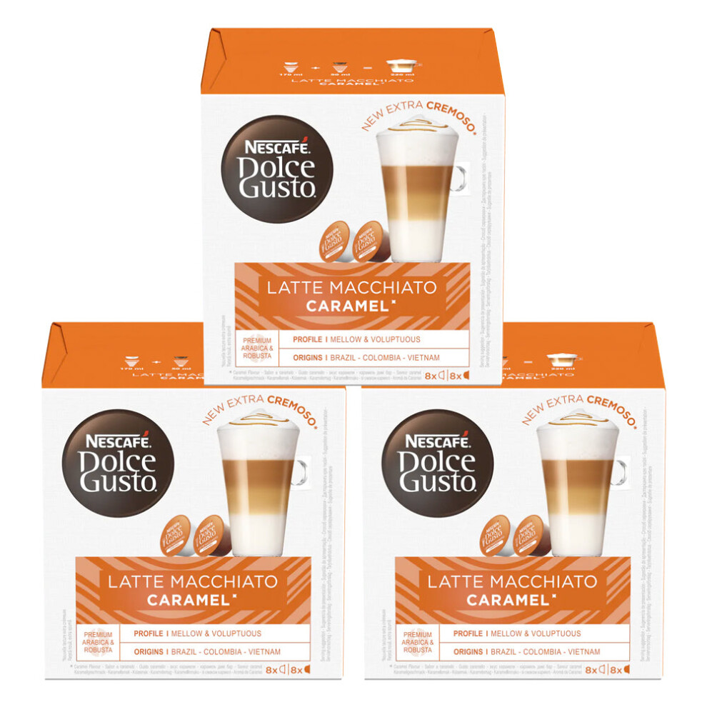 Nescafe Dolce Gusto Latte Macchiato Caramel Coffee Pods X16 (Pack Of 3, Total 48 Pods)