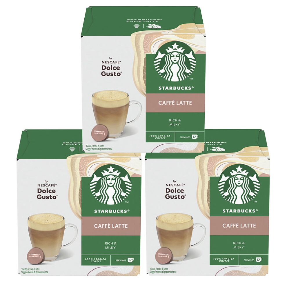 Nescafe Dolce Gusto Starbucks Caffe Latte Coffee Pods X12 (Pack Of 3, Total 36 Pods)