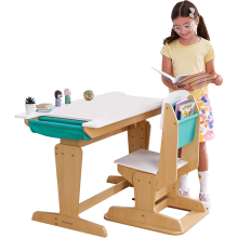 KidKraft Grow Together Pocket Adjustable Desk & Chair Set Natural & White Colour