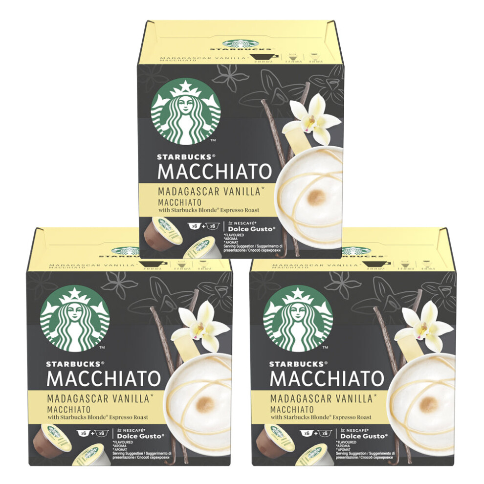 Nescafe Dolce Gusto Starbucks Vanilla Macchiato Coffee Pods X12 (Pack Of 3, Total 36 Pods)