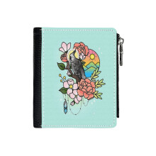 (White-faced Cockatiel Tattoo-style_5963) Men's Women PU Leather Wallets Compact Bifold with Zipper & Multiple Card Coins Slots Black Stylish Durable Graphic Design Print for Girl Boys