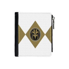 (White Ranger_6127) Men's Women PU Leather Wallets Compact Bifold with Zipper & Multiple Card Coins Slots Black Stylish Durable Graphic Design Print for Girl Boys