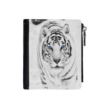 (White Tiger_1625) Men's Women PU Leather Wallets Compact Bifold with Zipper & Multiple Card Coins Slots Black Stylish Durable Graphic Design Print for Girl Boys