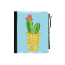 (What The Fork Cactus (The Good Place)_6106) Men's Women PU Leather Wallets Compact Bifold with Zipper & Multiple Card Coins Slots Black Stylish Durable Graphic Design Print for Girl Boys