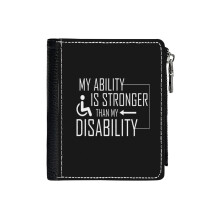 (Wheelchair Disability Humor_7282) Men's Women PU Leather Wallets Compact Bifold with Zipper & Multiple Card Coins Slots Black Stylish Durable Graphic Design Print for Girl Boys