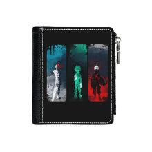 (What's Your Power_965) Men's Women PU Leather Wallets Compact Bifold with Zipper & Multiple Card Coins Slots Black Stylish Durable Graphic Design Print for Girl Boys