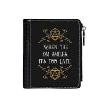 (When The Master Smiles It's Too Late 20 Sided Dice_3073) Men's Women PU Leather Wallets Compact Bifold with Zipper & Multiple Card Coins Slots Black Stylish Durable Graphic Design Print for Girl Boys