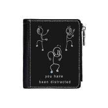 (You Have Been Distracted 3 Black - Henry Stickmin_157) Men's Women PU Leather Wallets Compact Bifold with Zipper & Multiple Card Coins Slots Black Stylish Durable Graphic Design Print for Girl Boys