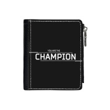 (You Are The Champion - Apex_6756) Men's Women PU Leather Wallets Compact Bifold with Zipper & Multiple Card Coins Slots Black Stylish Durable Graphic Design Print for Girl Boys