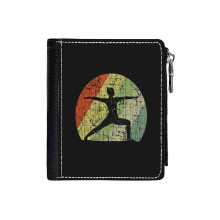 (Yoga Vintage Warrior_1387) Men's Women PU Leather Wallets Compact Bifold with Zipper & Multiple Card Coins Slots Black Stylish Durable Graphic Design Print for Girl Boys