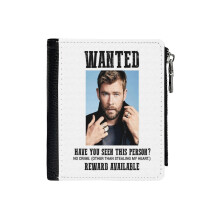 (Wanted Chris Hemsworth_2177) Men's Women PU Leather Wallets Compact Bifold with Zipper & Multiple Card Coins Slots Black Stylish Durable Graphic Design Print for Girl Boys