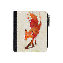 (Vulpes Vulpes_307) Men's Women PU Leather Wallets Compact Bifold with Zipper & Multiple Card Coins Slots Black Stylish Durable Graphic Design Print for Girl Boys