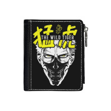 (Wakatsuki Takeshi THE WILD TIGER Kengan _936) Men's Women PU Leather Wallets Compact Bifold with Zipper & Multiple Card Coins Slots Black Stylish Durable Graphic Design Print for Girl Boys