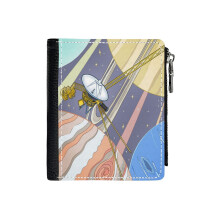 (Voyager Probe In Space - An Illustration Of Space Exploration _85) Men's Women PU Leather Wallets Compact Bifold with Zipper & Multiple Card Coins Slots Black Stylish Durable Graphic Design Print for Girl Boys