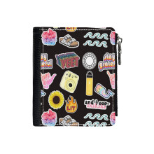 (VSCO Girls Starter Pack 3_7290) Men's Women PU Leather Wallets Compact Bifold with Zipper & Multiple Card Coins Slots Black Stylish Durable Graphic Design Print for Girl Boys