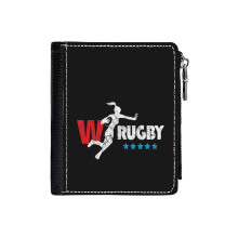 (Womens Rugby Distressed Black Version_531) Men's Women PU Leather Wallets Compact Bifold with Zipper & Multiple Card Coins Slots Black Stylish Durable Graphic Design Print for Girl Boys